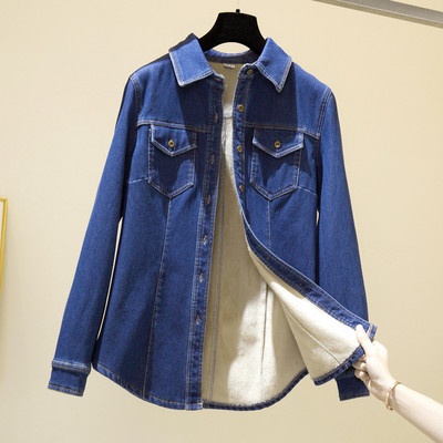 Moteriški džinsiniai marškiniai su apatiniu pamušalu