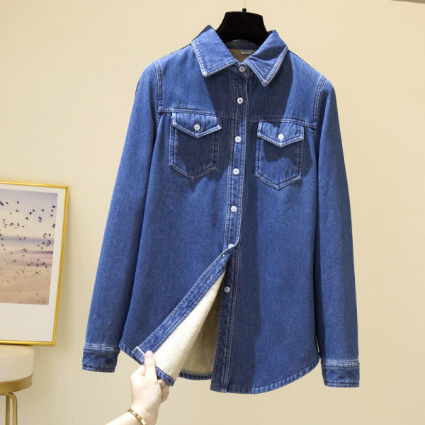 Moteriški džinsiniai marškiniai su apatiniu pamušalu