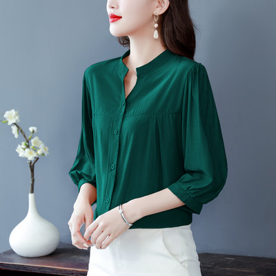 Cămașă casual din șifon cu guler scăzut