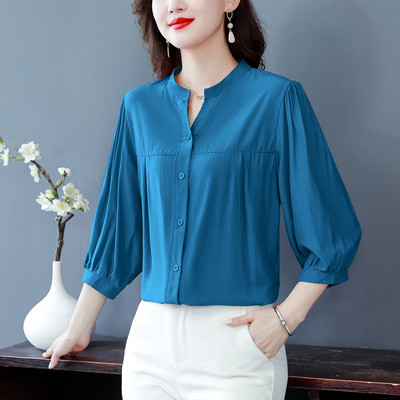 Cămașă casual din șifon cu guler scăzut