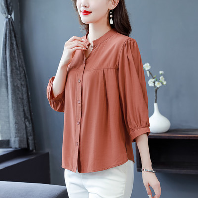 Cămașă casual din șifon cu guler scăzut