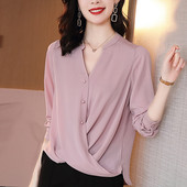 Modern női ing hegyes nyakkivágással - rózsaszín és fekete színben