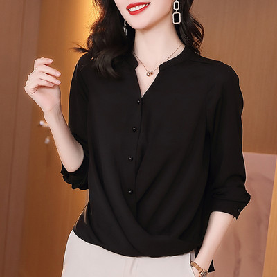 Modern női ing hegyes nyakkivágással - rózsaszín és fekete színben