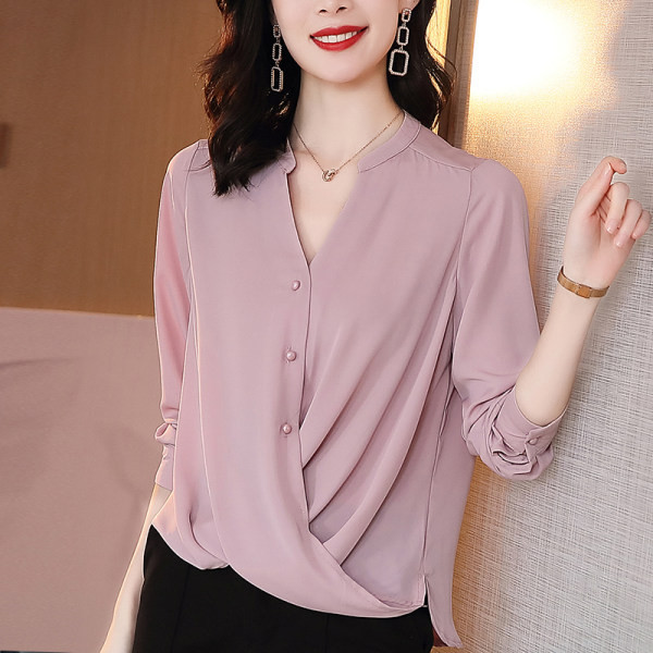 Modern női ing hegyes nyakkivágással - rózsaszín és fekete színben