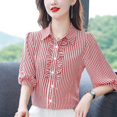 Ruuduline lokkide ja 7/8 varrukatega naiste särk