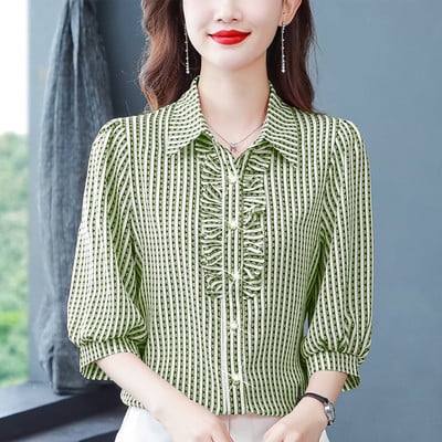 Ruuduline lokkide ja 7/8 varrukatega naiste särk