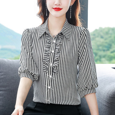 Ruuduline lokkide ja 7/8 varrukatega naiste särk