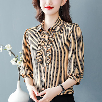 Ruuduline lokkide ja 7/8 varrukatega naiste särk