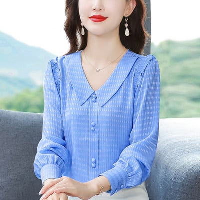 Moodne terava kaelusega naiste šifoonisärk – mitut värvi