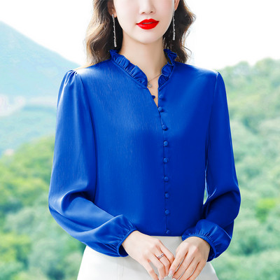 Elegantna ženska košulja dugih rukava i špicastog dekoltea