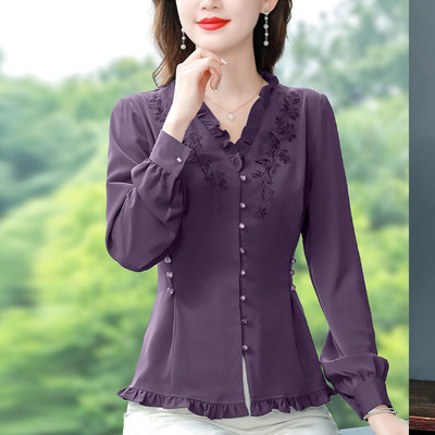 Elegantiški moteriški marškiniai su siuvinėjimais