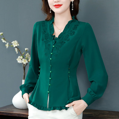 Elegantiški moteriški marškiniai su siuvinėjimais