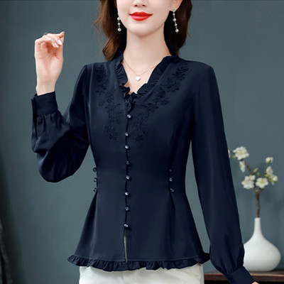 Elegantiški moteriški marškiniai su siuvinėjimais