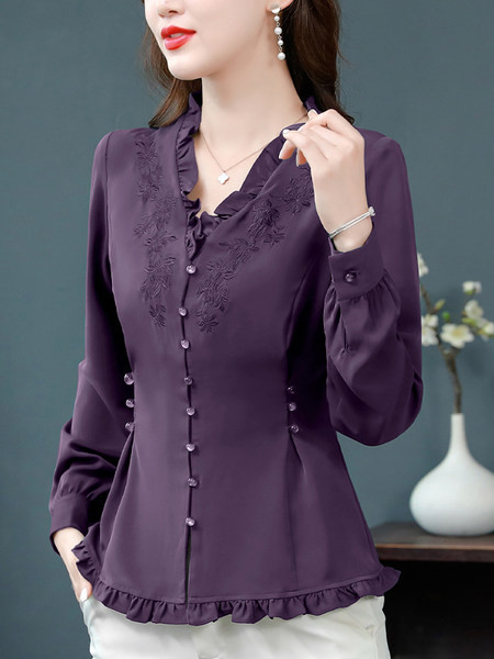 Elegantiški moteriški marškiniai su siuvinėjimais