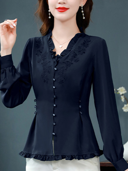 Elegantiški moteriški marškiniai su siuvinėjimais