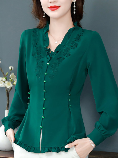 Elegantiški moteriški marškiniai su siuvinėjimais