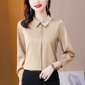 Naiste klassikalise kraega satiinsärk - punast ja pruuni värvi