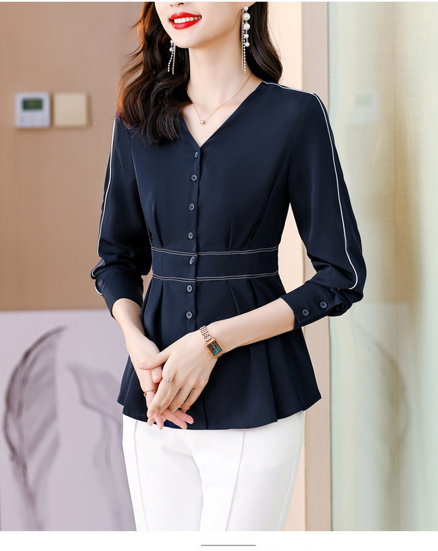 Moodne pikkade varrukatega V-kaelusega särk naistele