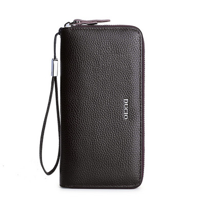 Elegáns férfi pénztárca fém elemmel és cipzárral