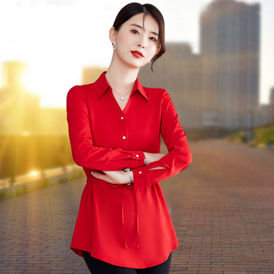 Madingi moteriški marškiniai su kaklaraiščiais ties juosmeniu