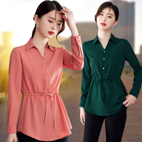 Madingi moteriški marškiniai su kaklaraiščiais ties juosmeniu