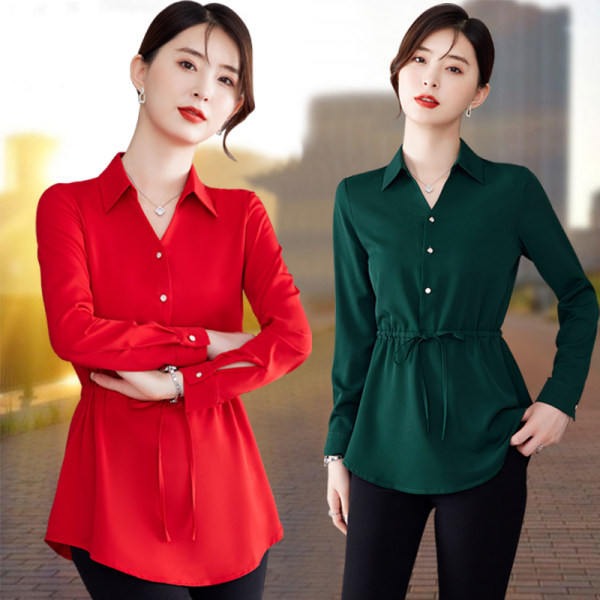 Madingi moteriški marškiniai su kaklaraiščiais ties juosmeniu