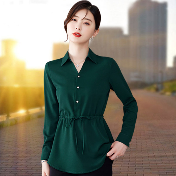 Madingi moteriški marškiniai su kaklaraiščiais ties juosmeniu