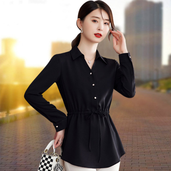 Madingi moteriški marškiniai su kaklaraiščiais ties juosmeniu