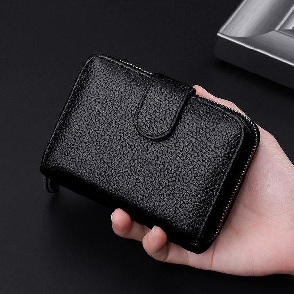 Kožni muški novčanik s patentnim zatvaračem i gumbom