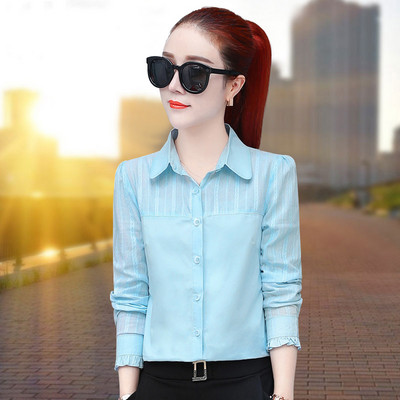 Naujo modelio moteriški elegantiški marškinėliai klasikine apykakle