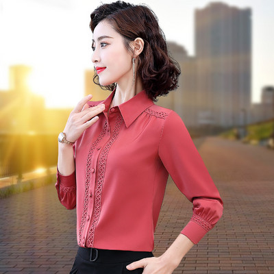 Elegantiški šifoniniai marškiniai su nėriniais