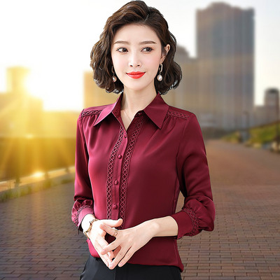 Elegantiški šifoniniai marškiniai su nėriniais