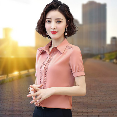 Elegantiški šifoniniai marškiniai su nėriniais