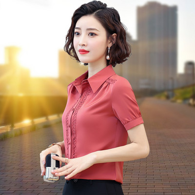 Elegantiški šifoniniai marškiniai su nėriniais