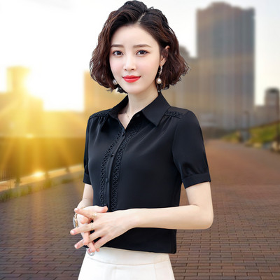 Elegantiški šifoniniai marškiniai su nėriniais