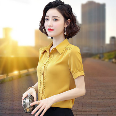 Elegantiški šifoniniai marškiniai su nėriniais