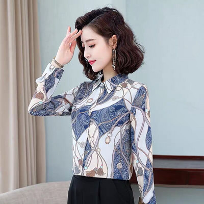 Spalvingi moteriški marškiniai klasikine apykakle