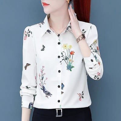 Spalvingi moteriški marškiniai klasikine apykakle