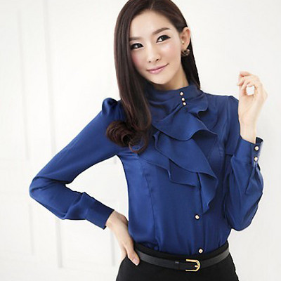 Elegáns női ing hosszú ujjal és magas gallérral