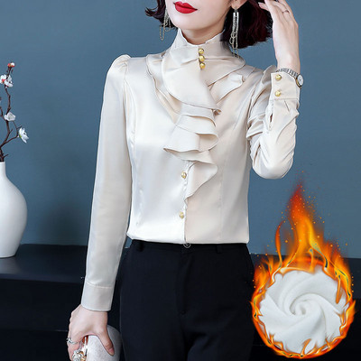 Elegáns női ing hosszú ujjal és magas gallérral