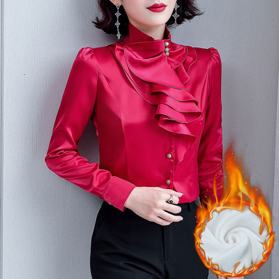 Elegáns női ing hosszú ujjal és magas gallérral