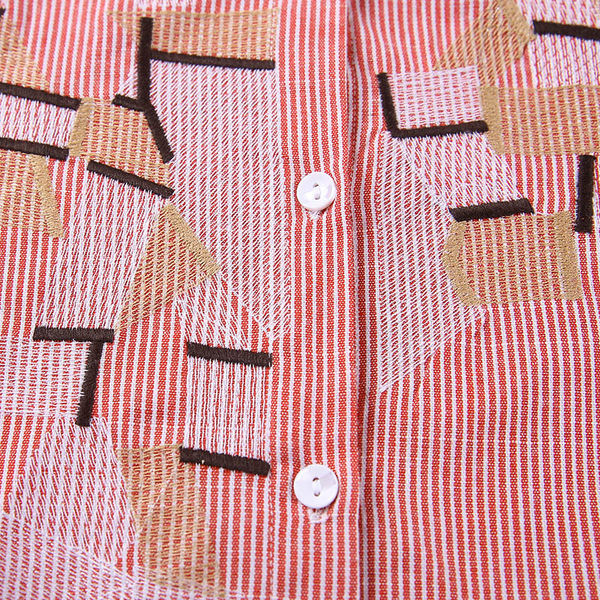 Dryžuoti moteriški marškiniai klasikine apykakle – trijų spalvų