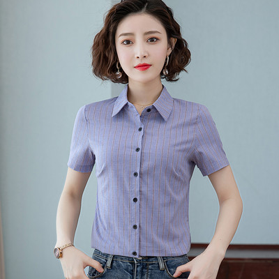 Paprasti dryžuoti moteriški marškiniai dviejų modelių ilgomis ir 3/4 rankovėmis