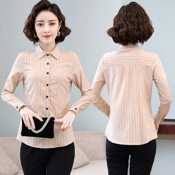 Paprasti dryžuoti moteriški marškiniai dviejų modelių ilgomis ir 3/4 rankovėmis