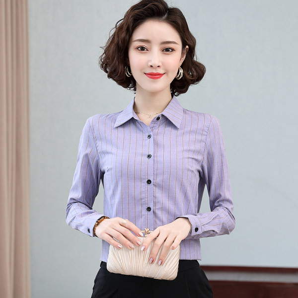 Paprasti dryžuoti moteriški marškiniai dviejų modelių ilgomis ir 3/4 rankovėmis