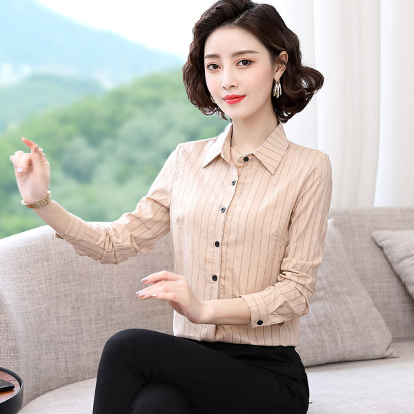 Paprasti dryžuoti moteriški marškiniai dviejų modelių ilgomis ir 3/4 rankovėmis