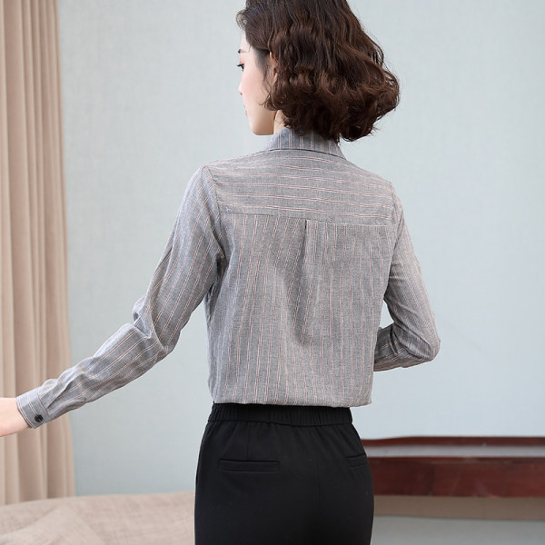 Paprasti dryžuoti moteriški marškiniai dviejų modelių ilgomis ir 3/4 rankovėmis