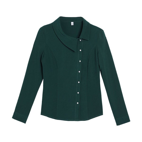 Μοντέρνο πουκάμισο με οβάλ λαιμόκοψη και κούμπωμα στο πλάι με κουμπί