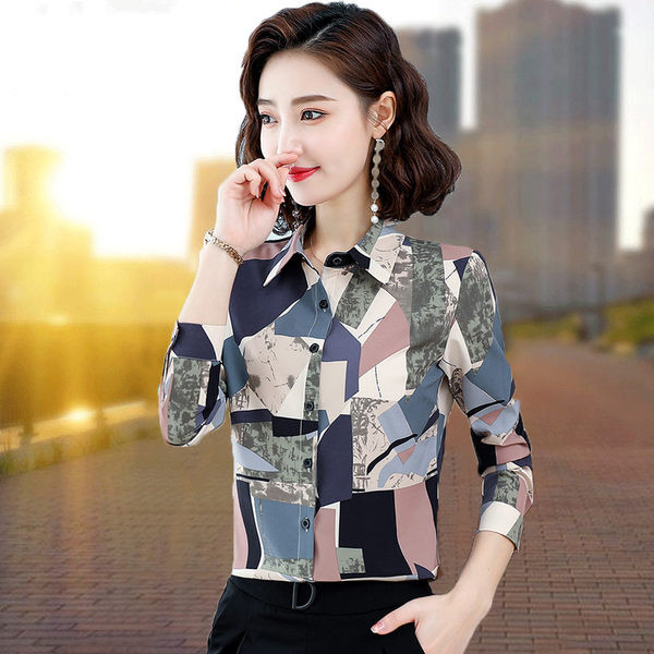 Naiste elegantne lillemotiivide ja klassikalise kraega särk