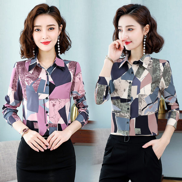 Naiste elegantne lillemotiivide ja klassikalise kraega särk